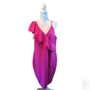 Barbie SOPRANO spaghetti diagonal ruffle MAGENTA PINK cocktail dress SZ 2X